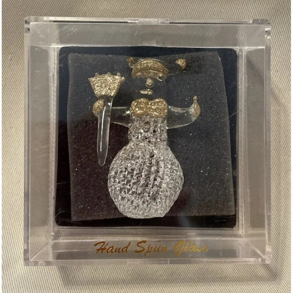 Hand Spun Glass Snowman Christmas Holiday‎ Glittery Gold Ornament NEW - Picture 2 of 4